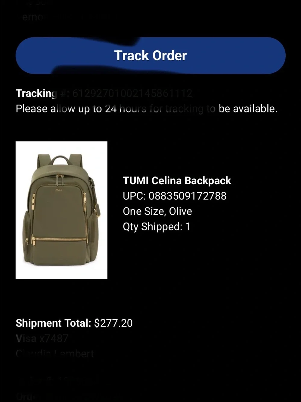 Tumi Olive Green Nylon Backpack with Gold Hardware
